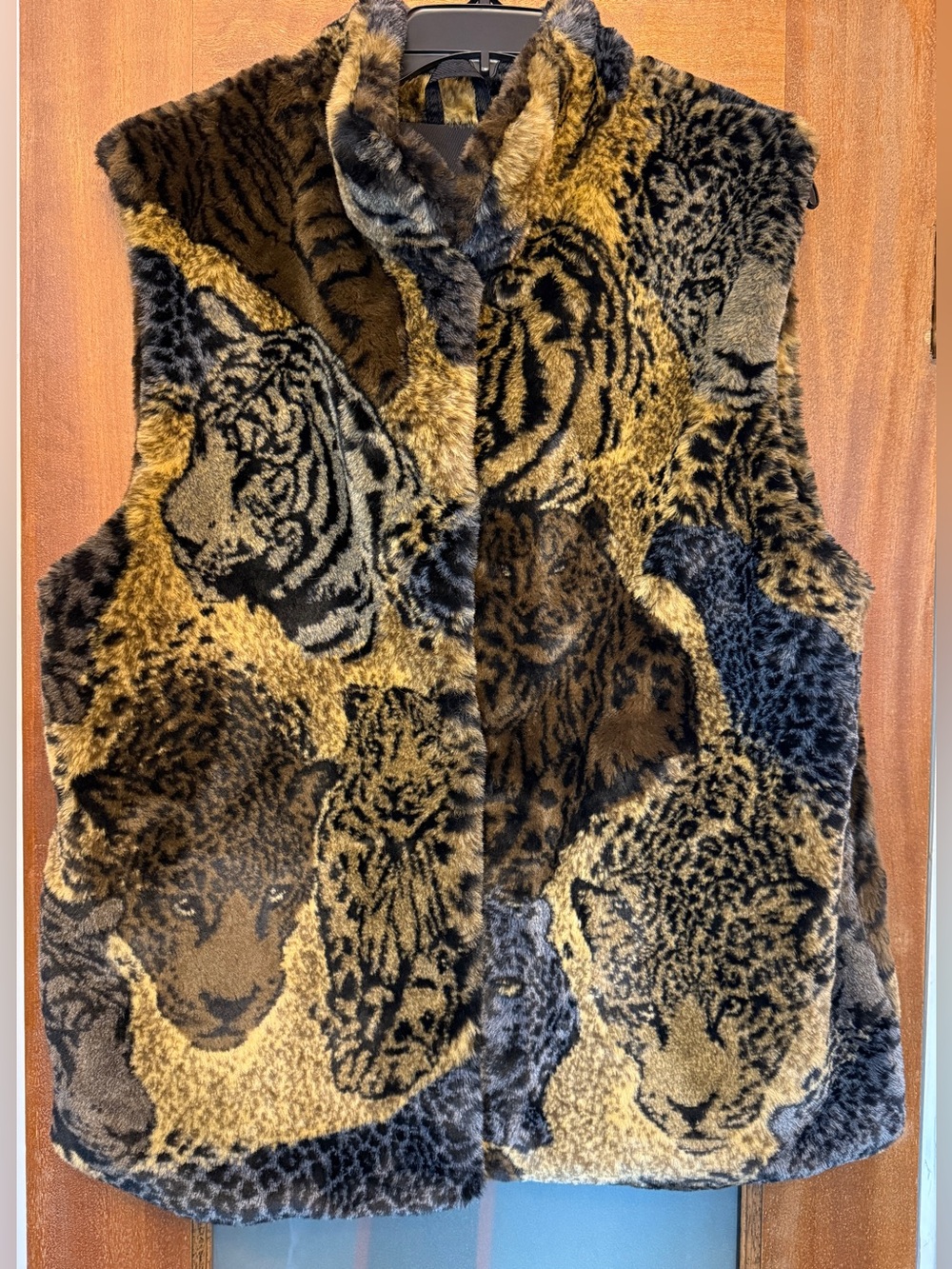 Joseph Ribkoff Vintage Faux Fur Big Cat Animal Print Vest 1980s Retro Outerwear